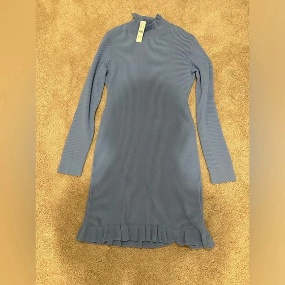 J. Crew Blue Supersculpt ruffleneck mini sweater-dress XL - Picture 3 of 4